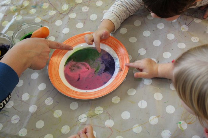 12IMG_8859_1200x800.jpg Kinderhände hinterlassen Farbspuren in einem Wasserteller